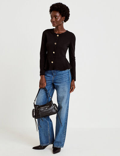 Top p&eacute;plum ajust&eacute; manches longues noir femme