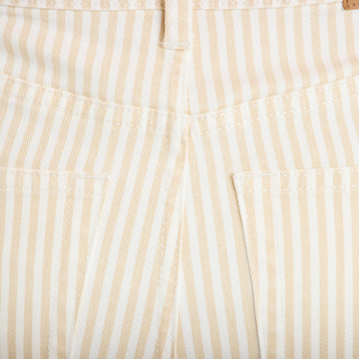 Jean wide leg ray&eacute; taille haute beige femme