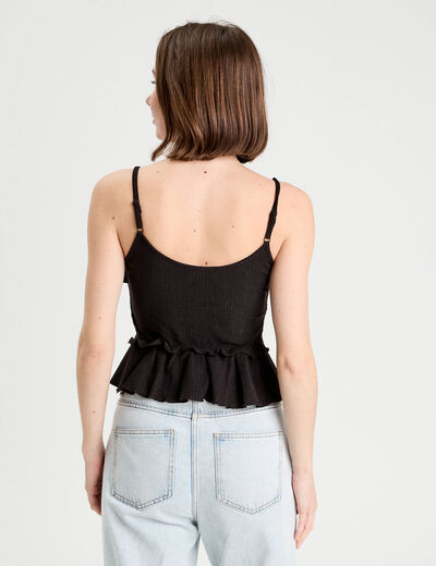 Blouse cropped volants noir femme