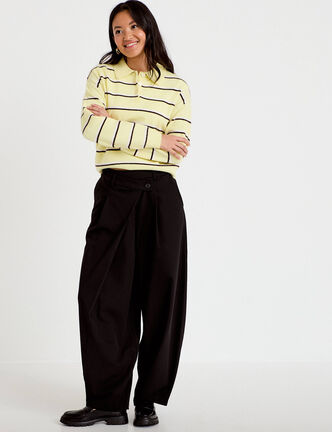 Pantalon barrel taille basse noir femme