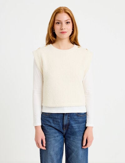 Pull 2-en-1 manches longues col rond ecru femme