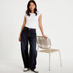 Jean barrel taille haute denim brut femme