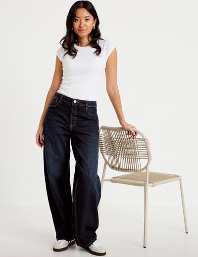 Jean barrel taille haute denim brut femme