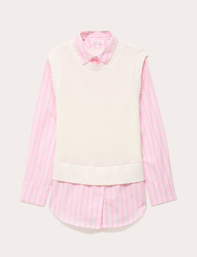 Pull chemise 2-en-1 ecru femme
