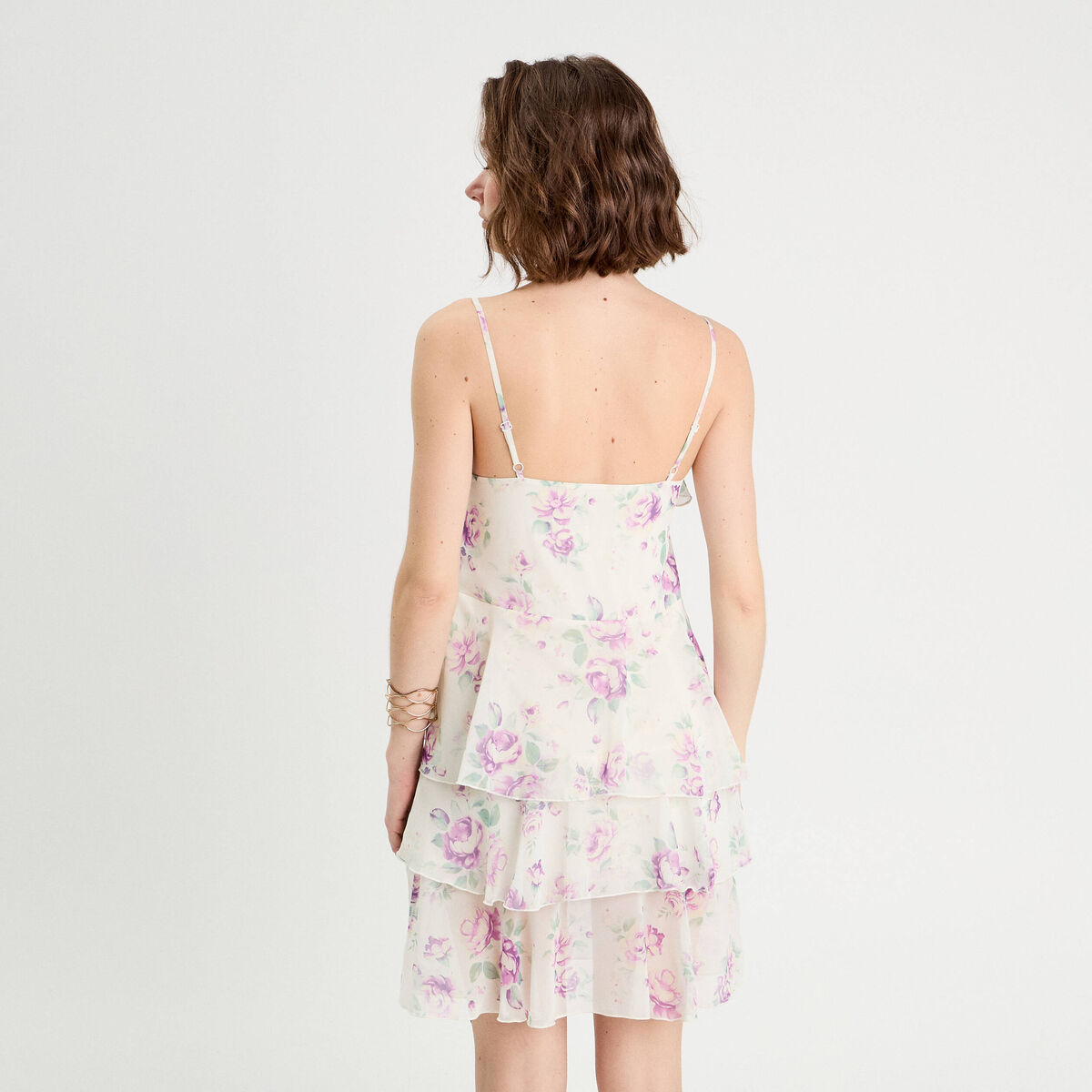 Robe évasée volants blanc femme