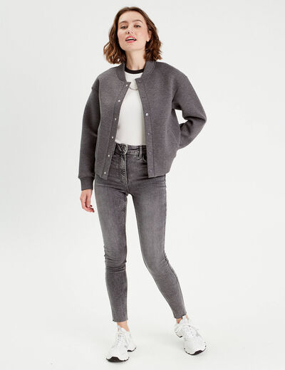Jeans skinny taille haute denim gris femme