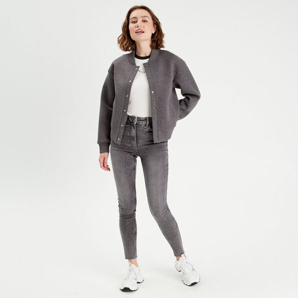 Jeans skinny taille haute denim gris femme