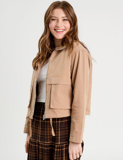 Veste droite col montant beige femme