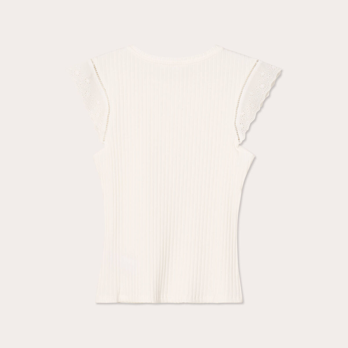 T-shirt côtelé manches courtes ecru femme