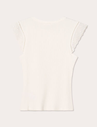 T-shirt côtelé manches courtes ecru femme