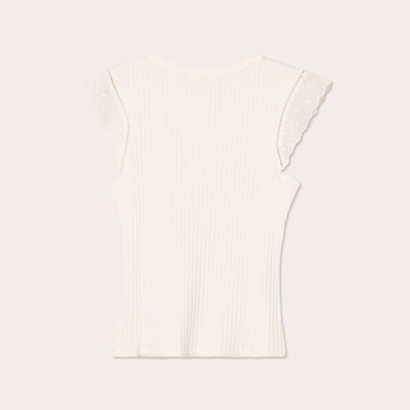 t shirt cotele manches courtes ecru femme T-shirt côtelé manches courtes ecru femme