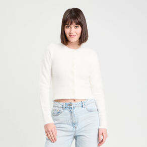gilet manches longues cropped ecru femme Gilet manches longues cropped ecru femme