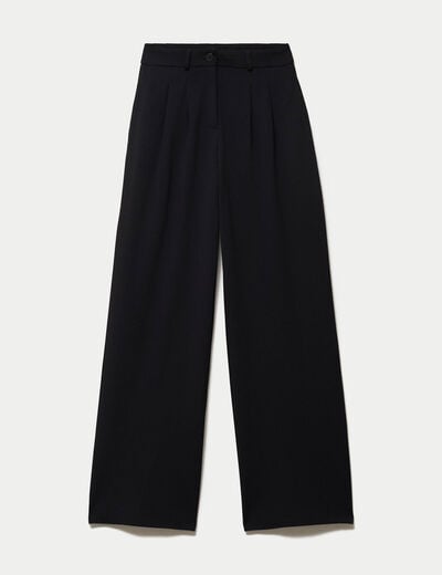 Pantalon large taille haute en maille noir femme