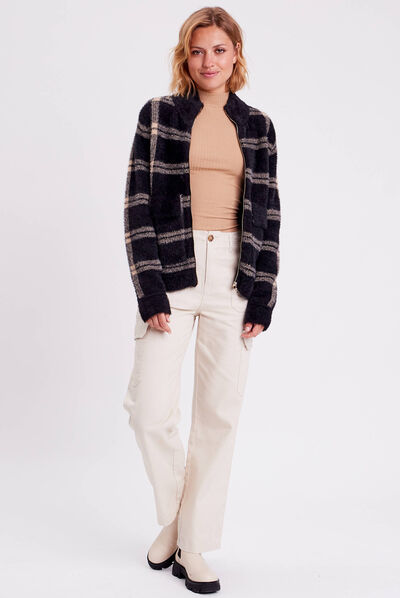 Veste droite à col montant noir femme
