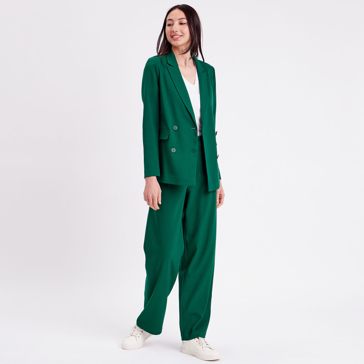 Veste esprit blazer droite vert fonc&eacute; femme