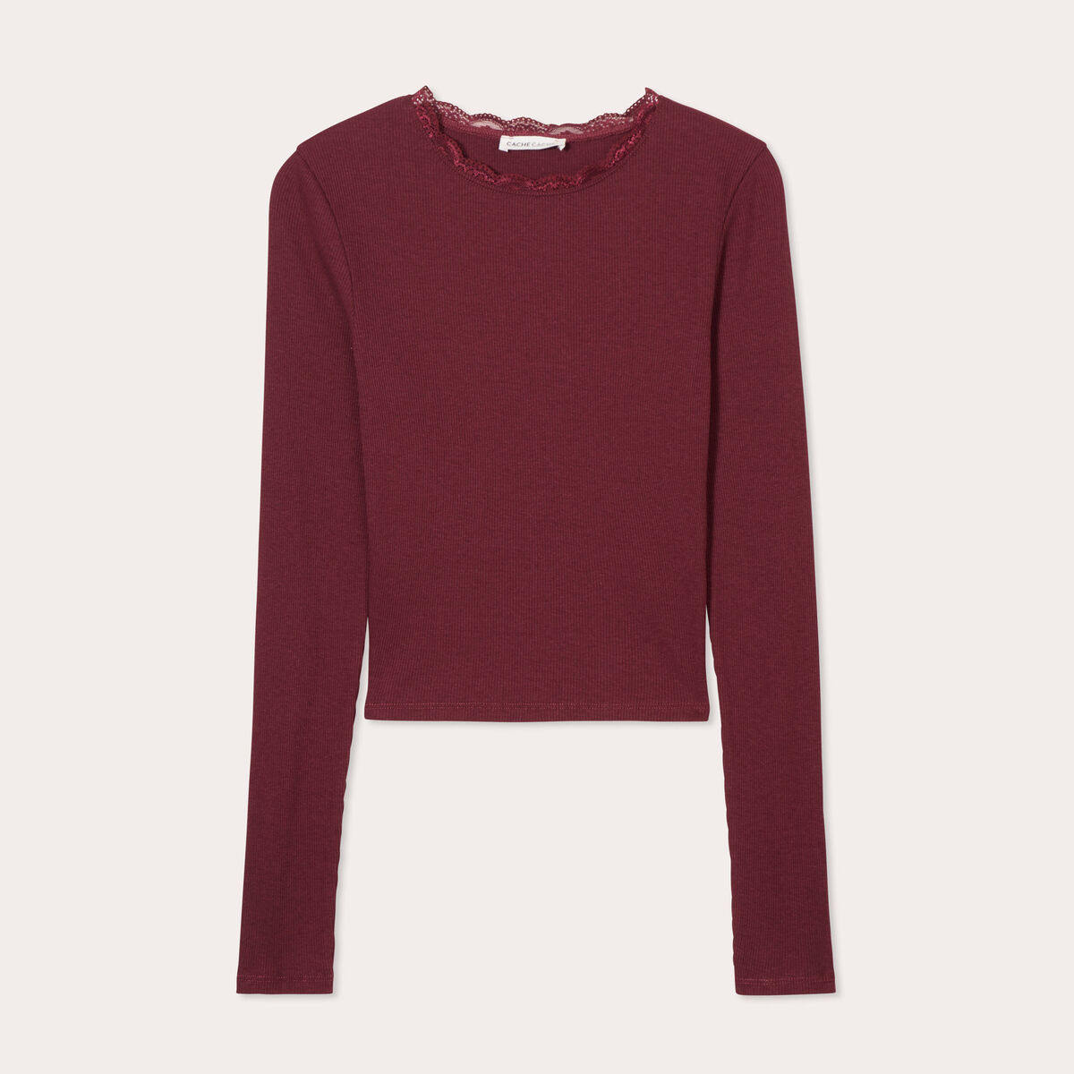 T-shirt cropped côtelé prune femme