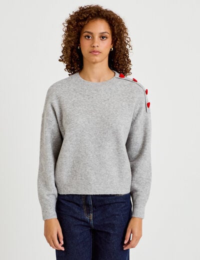 Pull ample col rond manches longues gris clair femme
