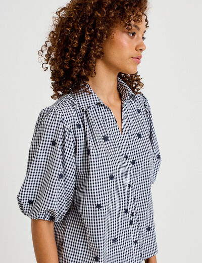 Chemise droite col classique manches 3/4 bleu marine femme