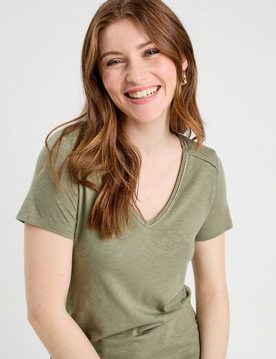 T-shirt manches courtes vert kaki femme