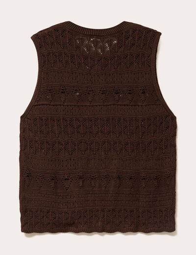 D&eacute;bardeur ajour&eacute; col rond marron fonc&eacute; femme