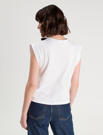 T-shirt détail noeud ecru femme