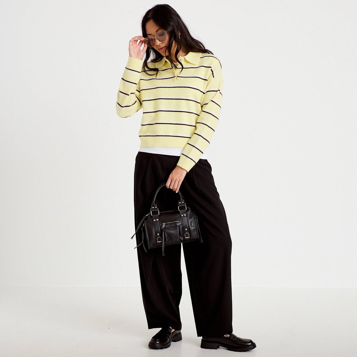 Pantalon bootcut taille basse noir femme