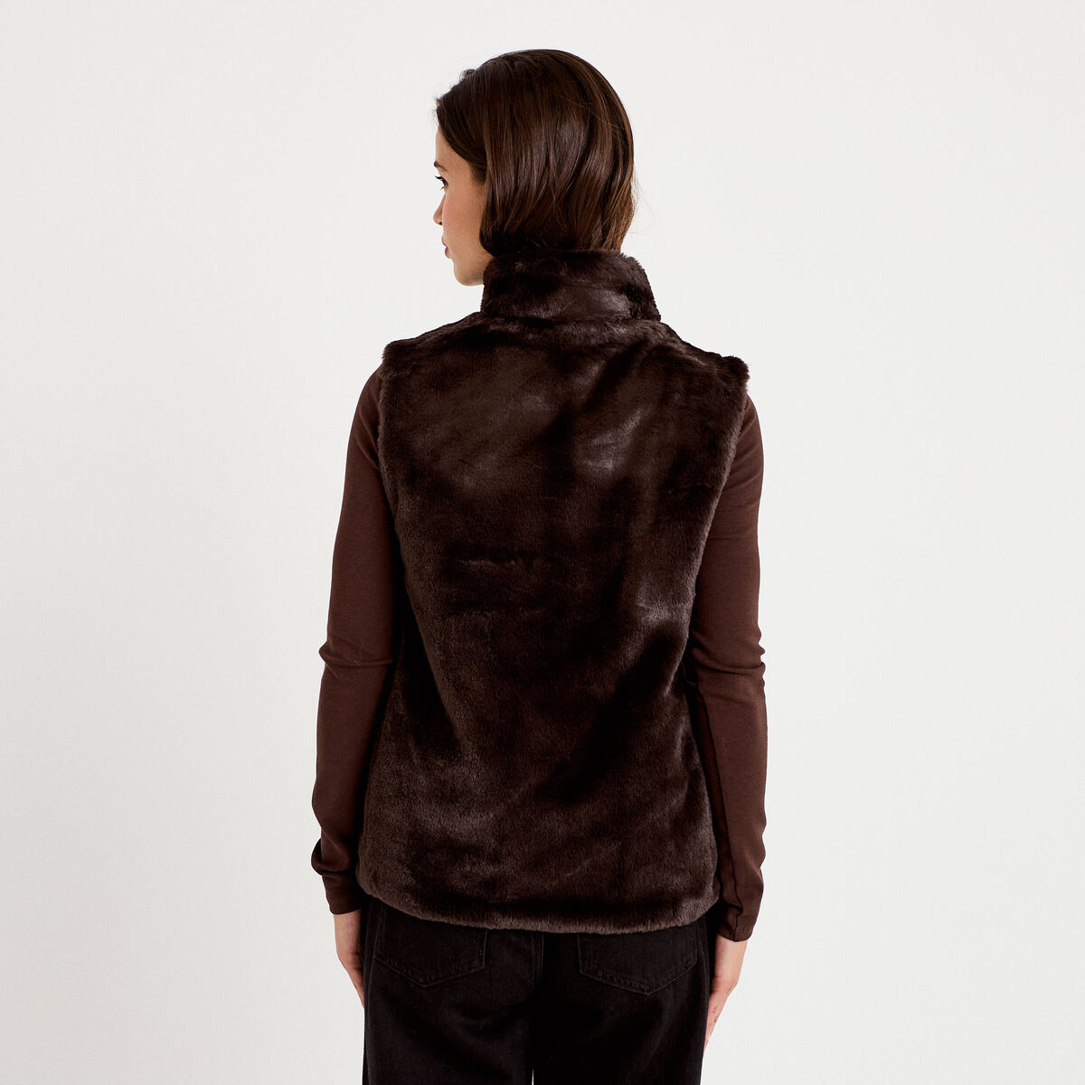 Veste sans manches fermeture zipp&eacute;e marron fonc&eacute; femme