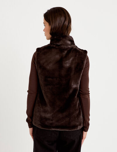 Veste sans manches fermeture zipp&eacute;e marron fonc&eacute; femme