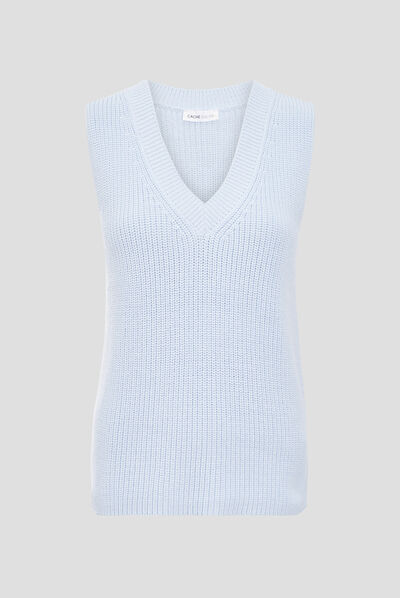 Pull sans manches bleu gris femme