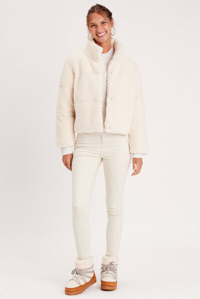 Doudoune imitation laine mouton ecru femme