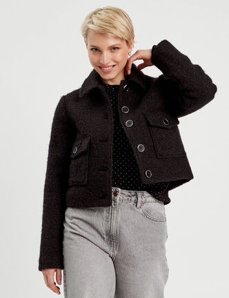 Veste droite boutonnée noir femme