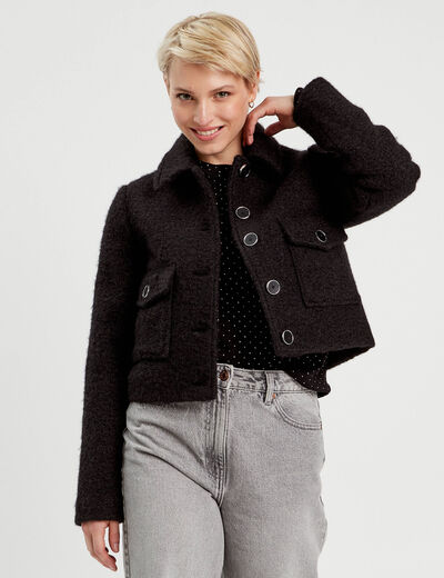 Veste droite boutonnée noir femme