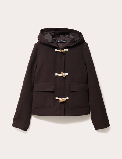 Manteau style dufflecoat marron foncé femme