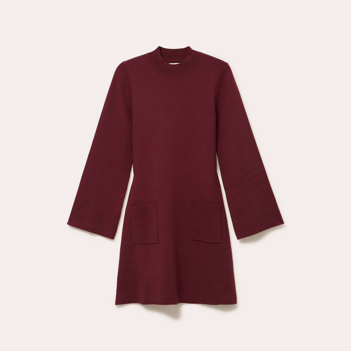 Robe manches longues col montant bordeaux femme