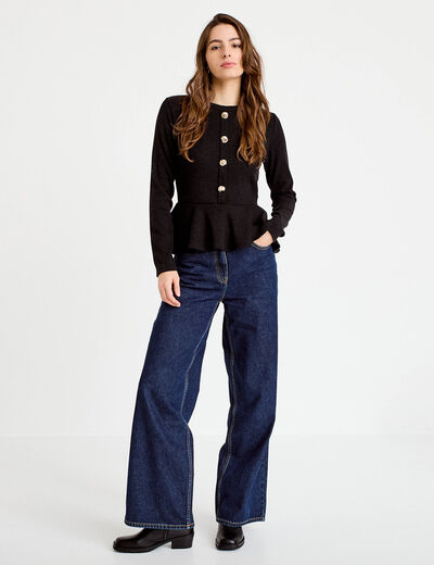 Pull p&eacute;plum avec boutons noir femme