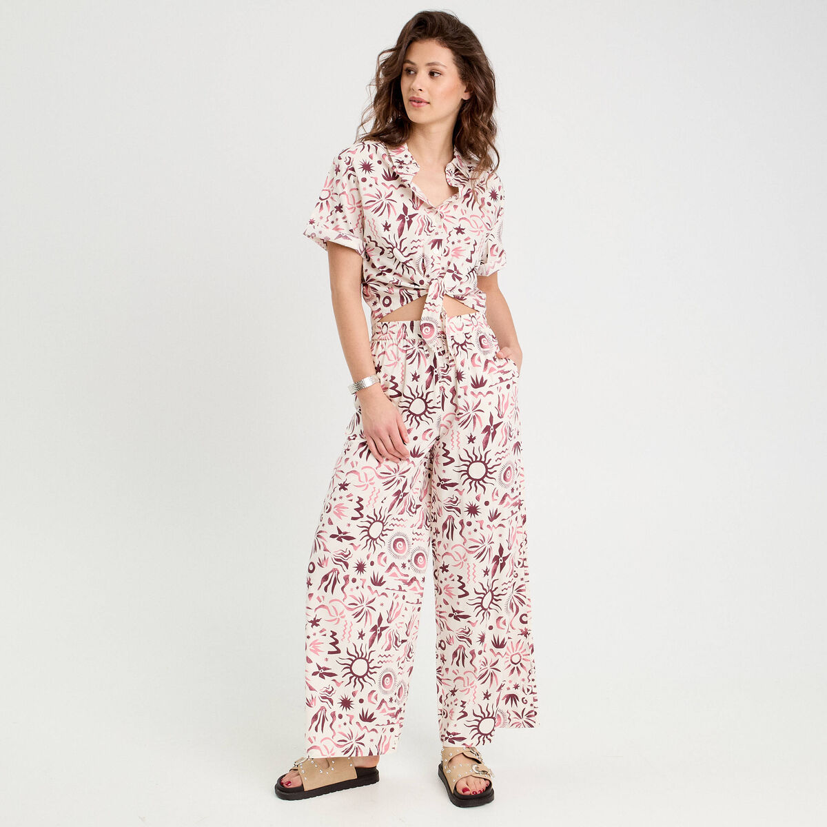 Chemise nou&eacute;e manches courtes rose femme