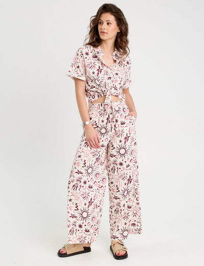 Chemise nouée manches courtes rose femme