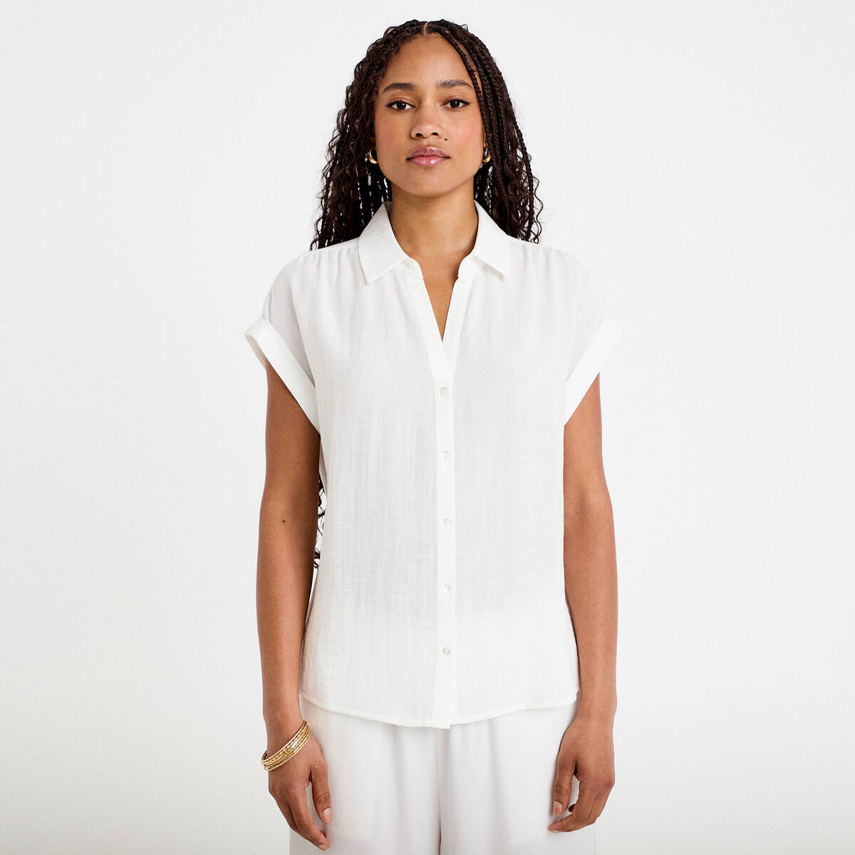 Blouse manches courtes ecru femme