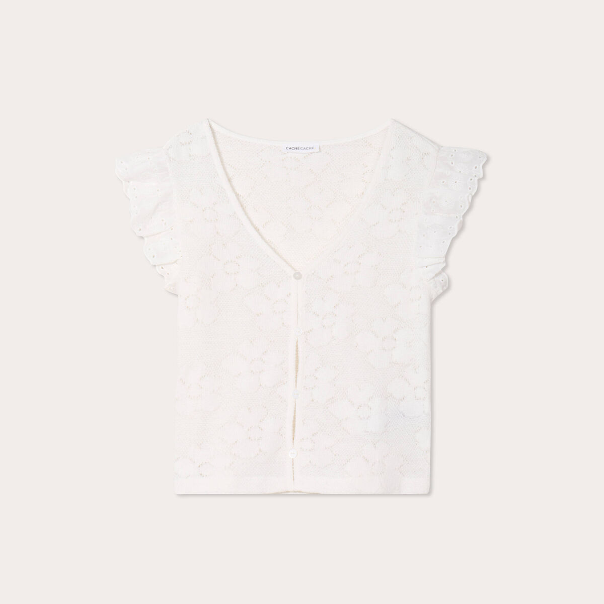 T-shirt manches volants ecru femme