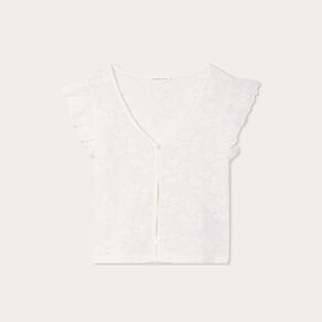 T-shirt manches volants ecru femme