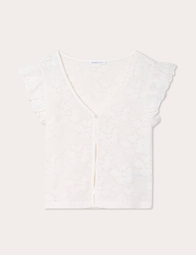 T-shirt manches volants ecru femme