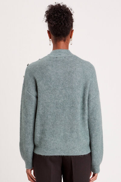 Pull col montant vert foncé femme