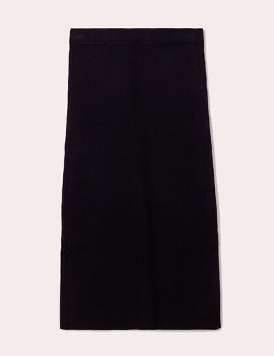 Jupe tricot midi droite noir femme