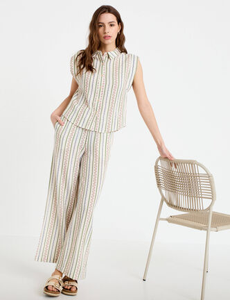 Pantalon coupe large beige femme