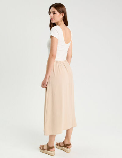 Robe longue évasée 2-en-1 beige femme
