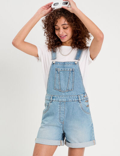 Salopette short en jean denim double stone femme