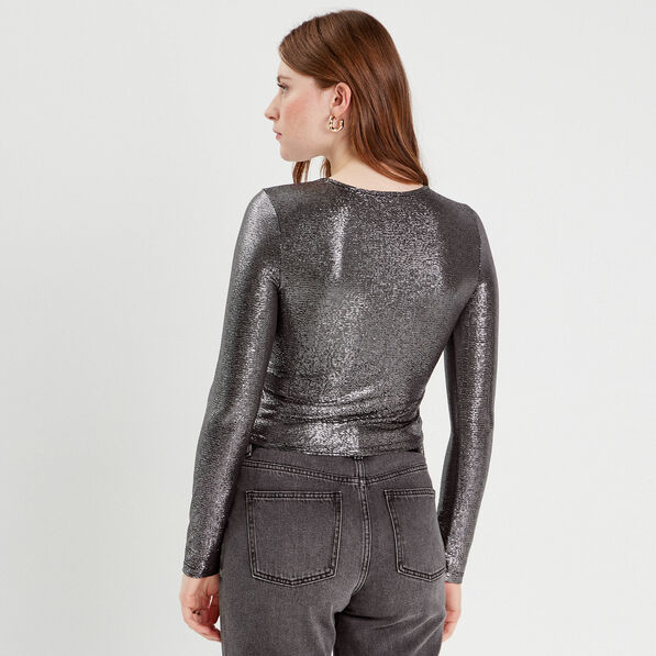 T-shirt métallisé gris argent femme