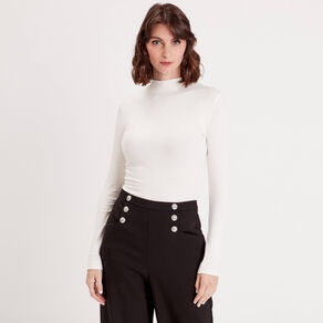 t shirt cotele col montant ecru femme T-shirt côtelé col montant ecru femme
