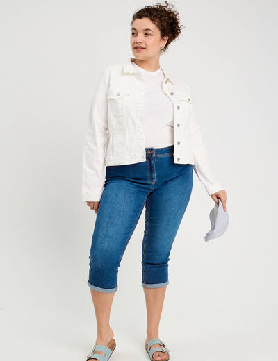 Pantacourt slim en jean denim stone femme