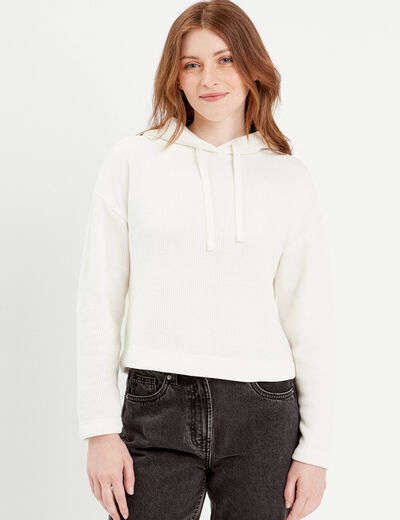 Sweat &agrave; capuche ecru femme